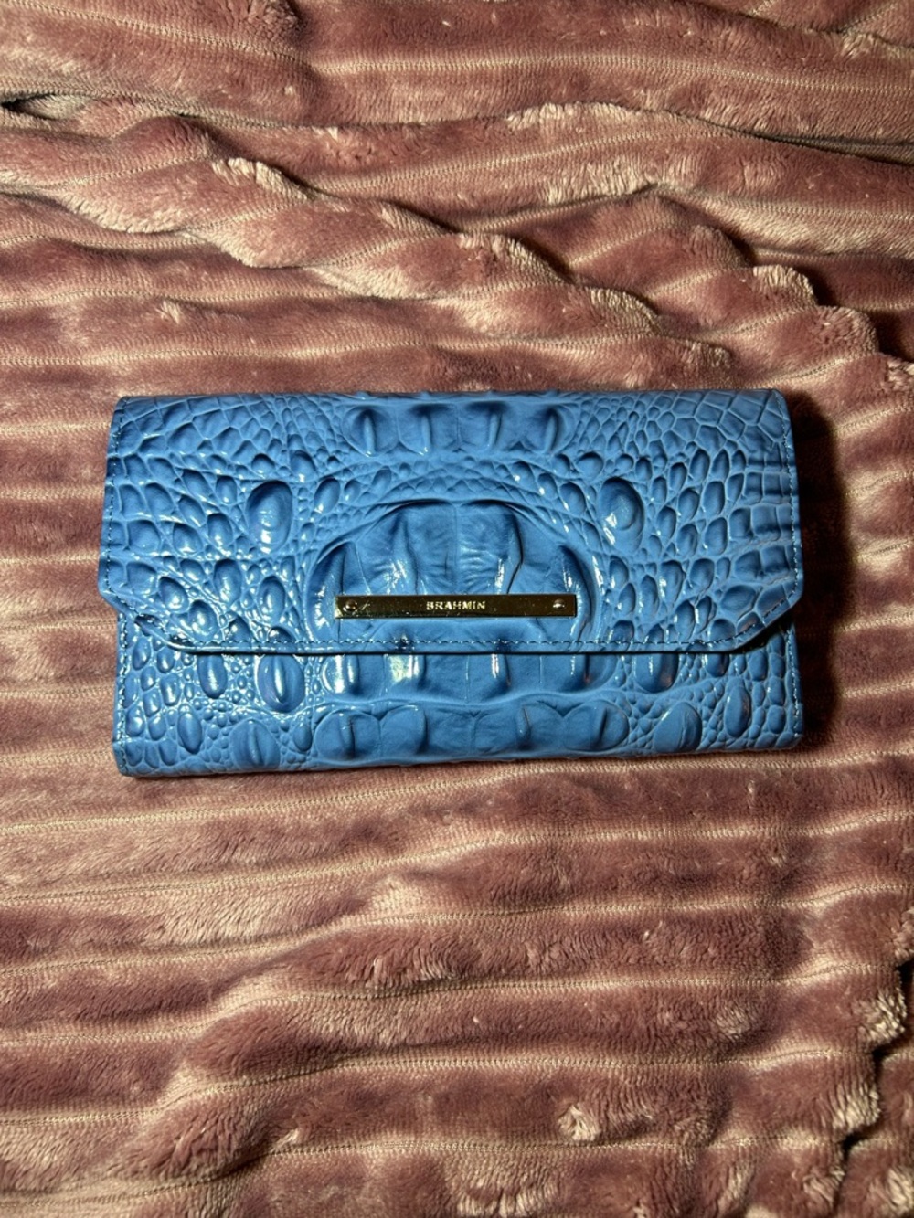 Brahmin Electric Blue Croc-Embossed Leather Clutch